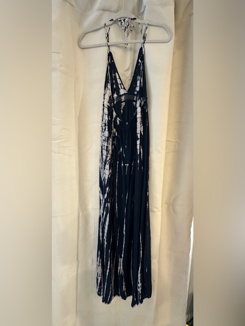 Promesa Navy Blue & White Tie-Dye Smocked Maxi Dress Size L - Picture 5 of 7